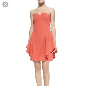 Halston Heritage Strapless Side Ruffle Dress